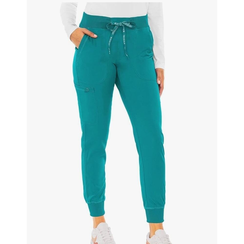 Med Couture Scrub Pants For Women Cargo Jogger Bottoms, 5 Pockets, Teal, Size 3X